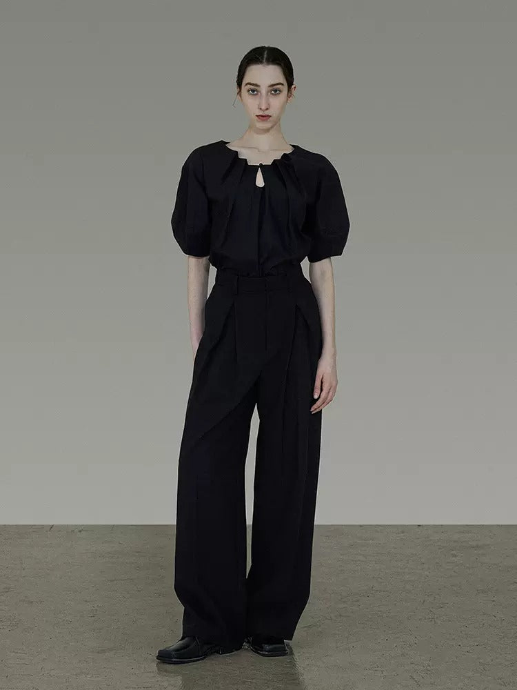 Drop Collar Niche Lantern Sleeve Shirt