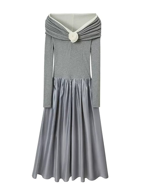 Elegant Off-shoulder Three-dimensional Rose Splicing Dress