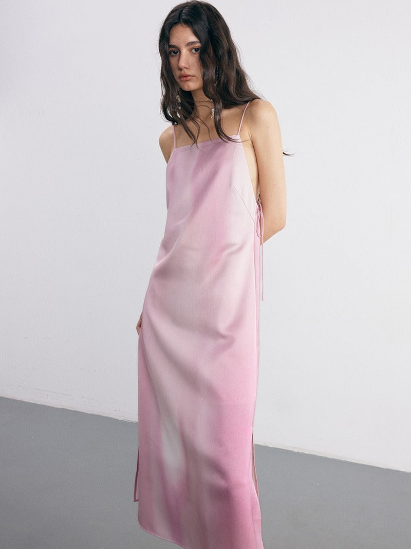 그라디언트 오픈 백 인쇄 슬링 드레스