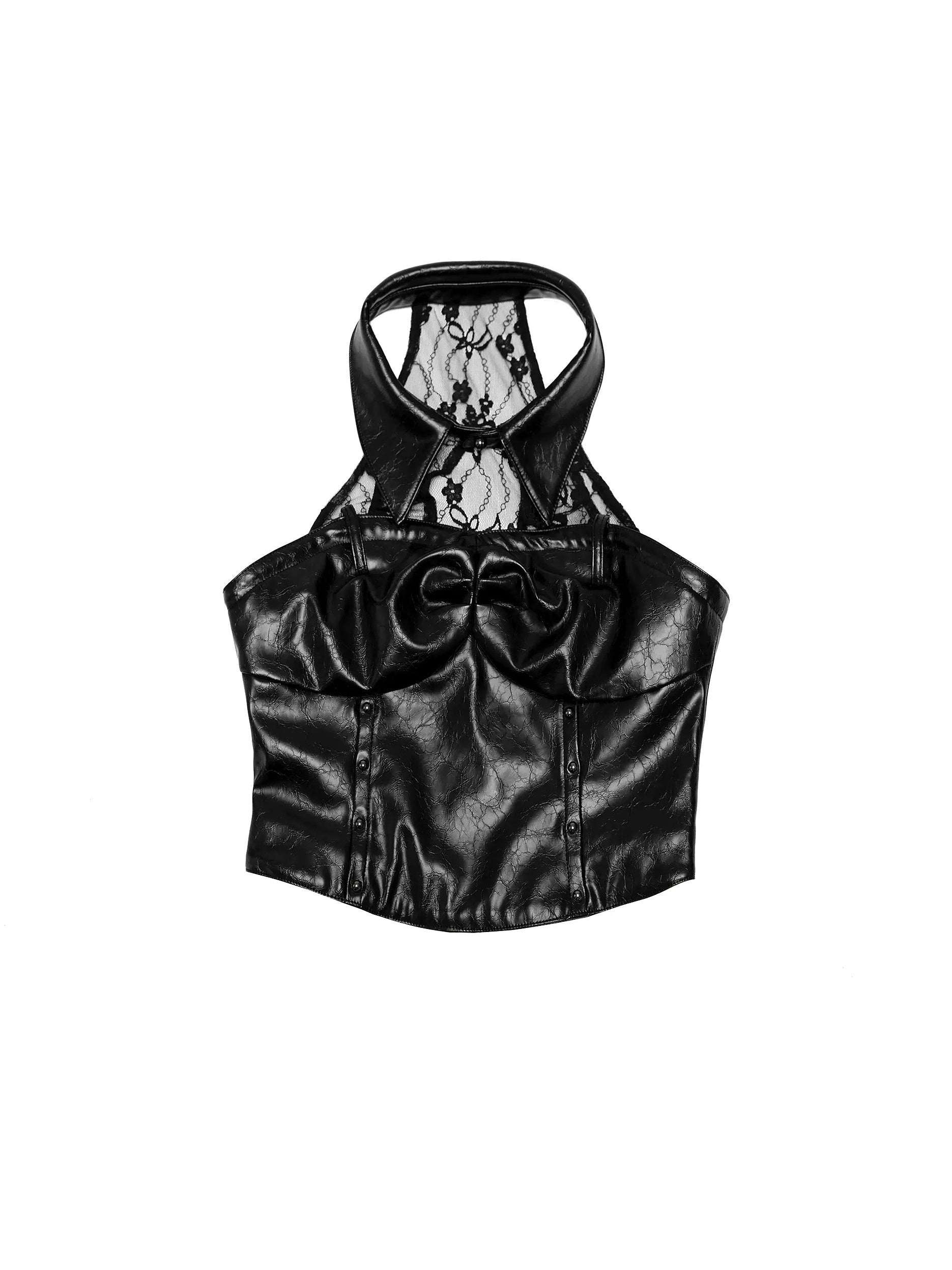 Stitching Embroidered Skirt & Lace Stitch Leather Tube Top