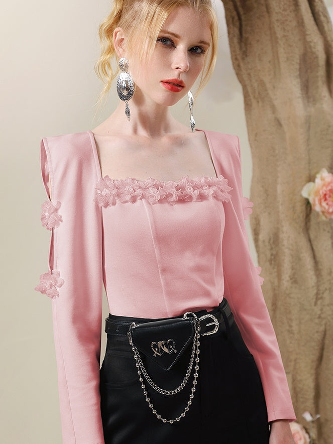 Blume 3D-Strickbluse 3D-Quadrat-Hals