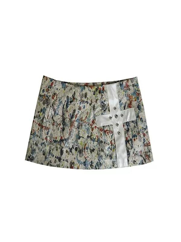 Colorful Paint Design Bikini & Short Skirt