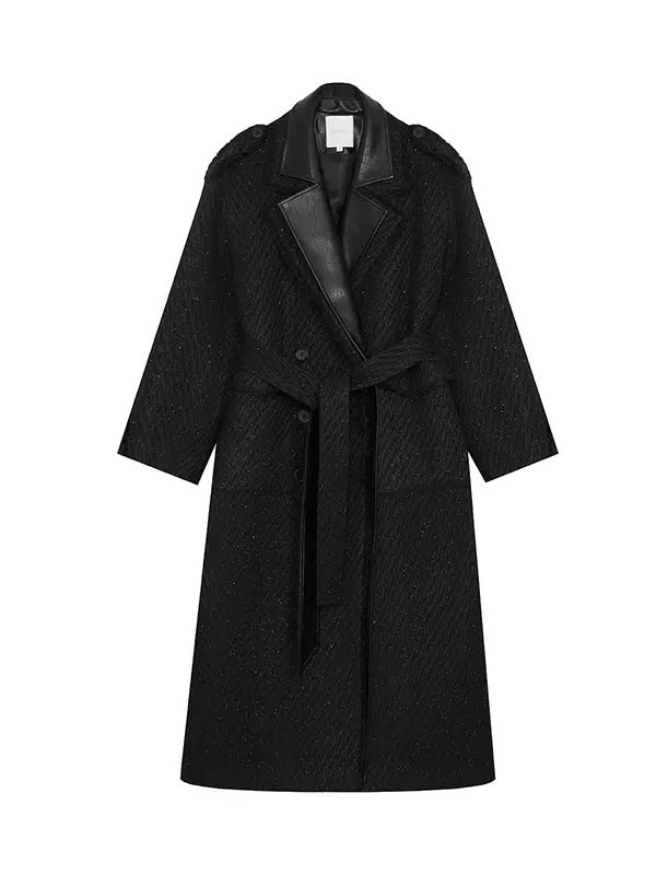Raw Edge Fur Double-layer Collar Long Coat