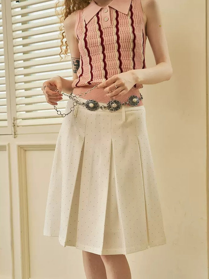 Polka Dot Tuck Pleated Midi Skirt