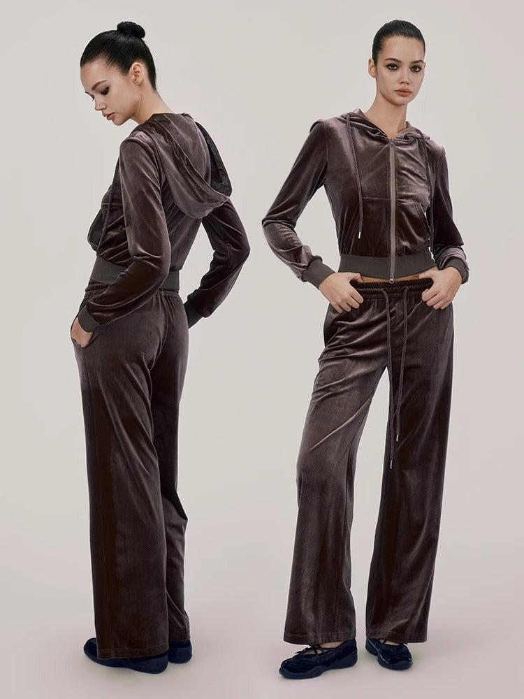 Set-Up Velvet Casxual Relax Hoodie Loose Parka&Pants