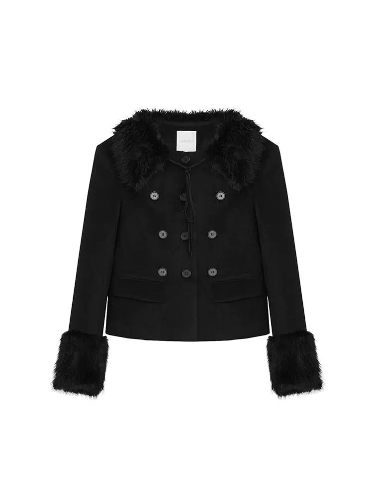 Fur Collar Waist Slimming Design Button Short Coat