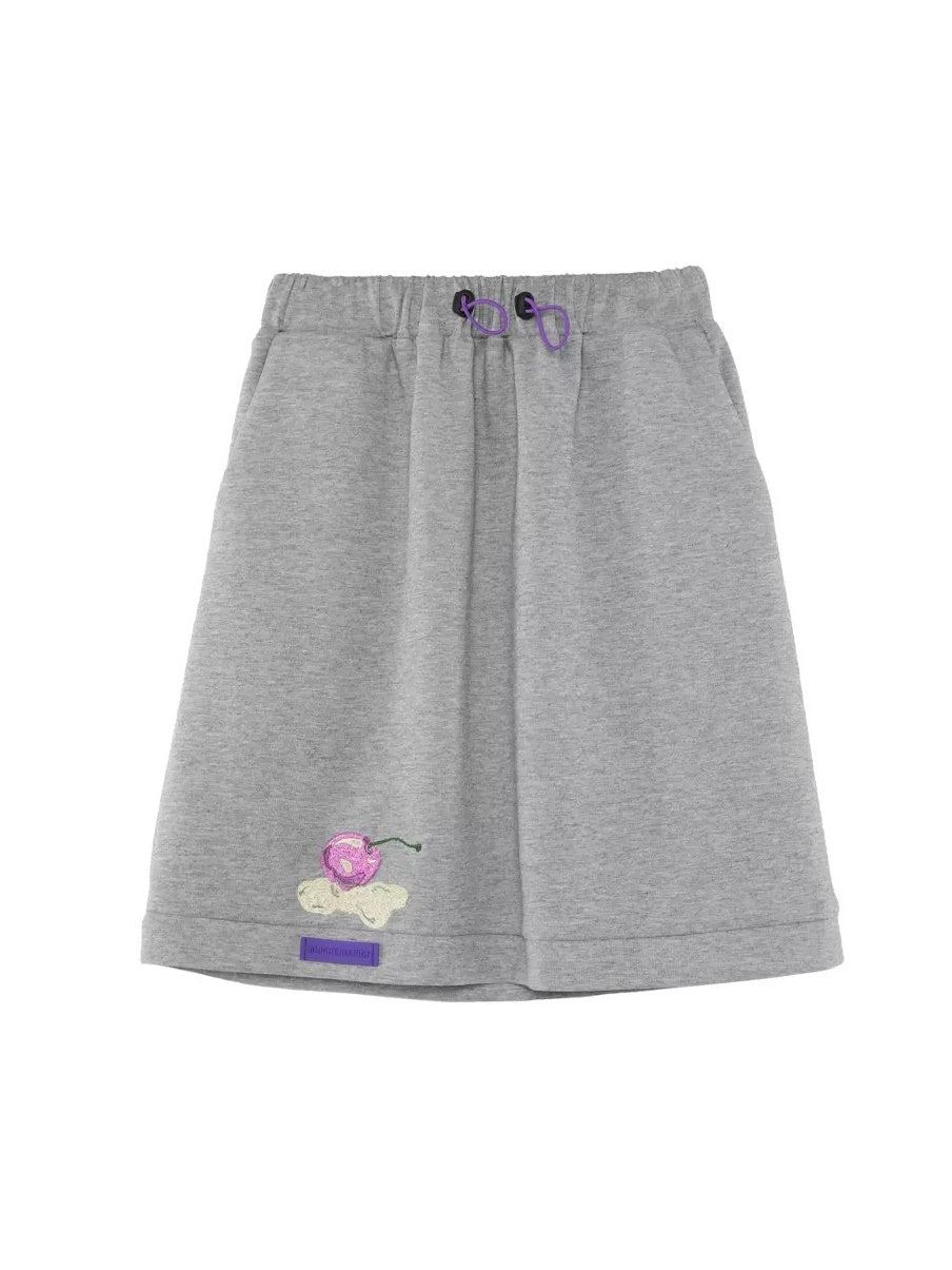 Cherry Embroidery Short Sleeve T-shirt & Sweat Straight Loose Skirt
