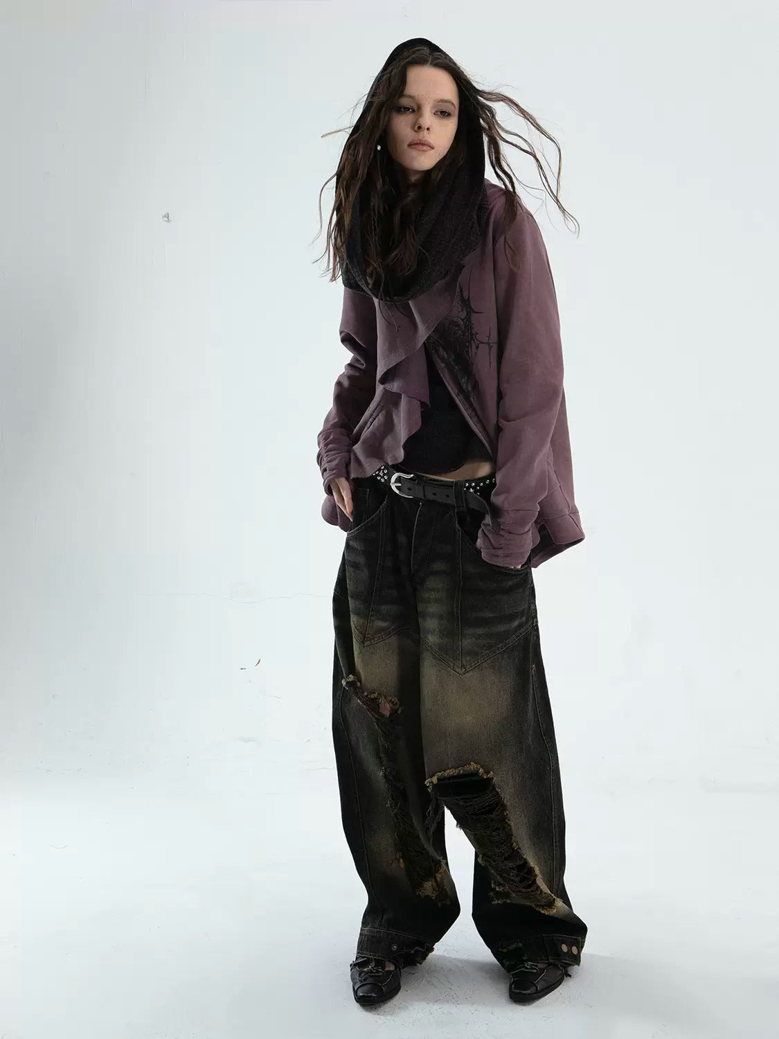 Ruffled Irregular Cut Sweat Jacket