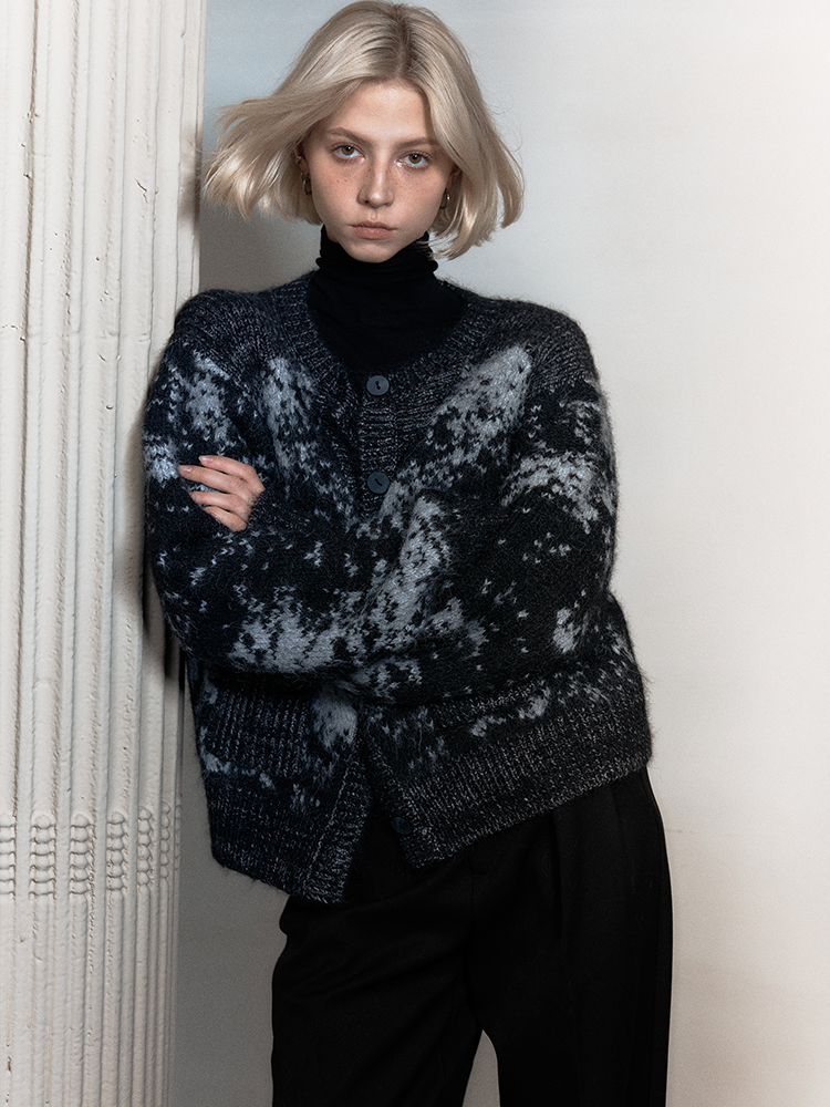 Retro Bi-Color Oversize Strick Cardigan