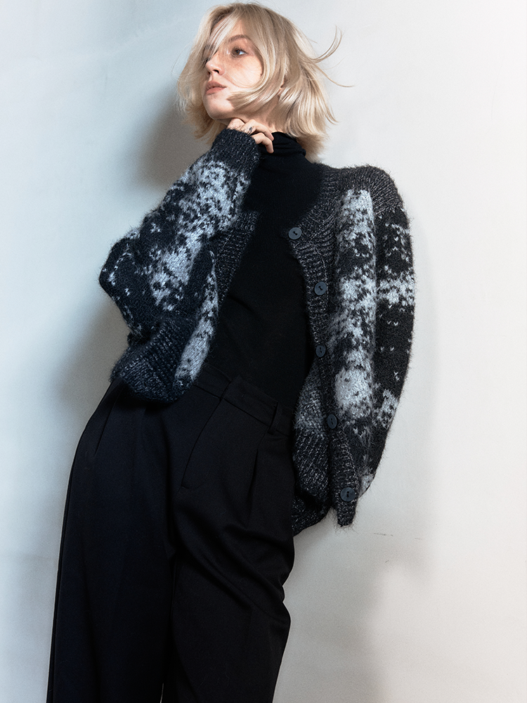 Retro Bi-Color Oversize Strick Cardigan