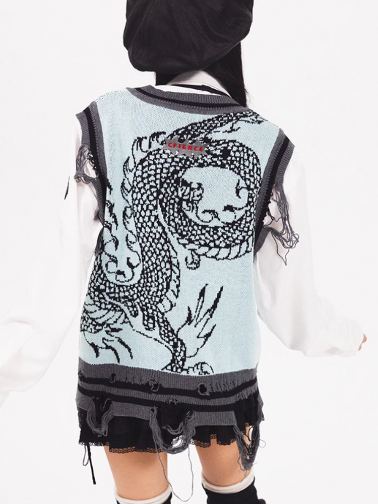 Knit Damage Nichi Dragon V-Neck Fancy Vest