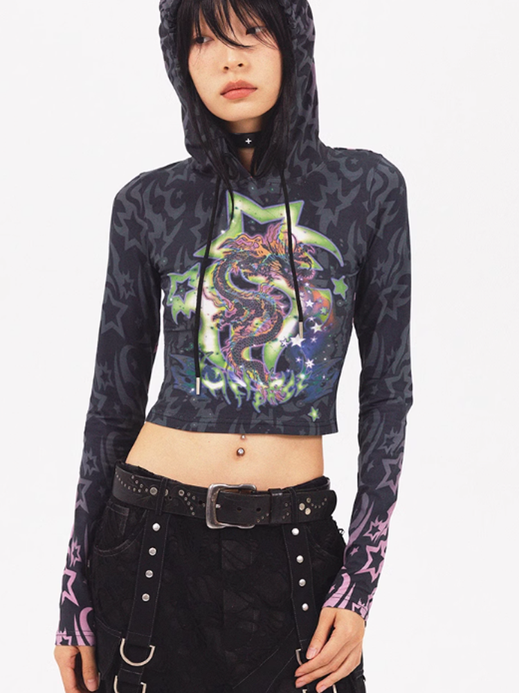 Hoddie Short Gradation Nichi Star Dragon Fancy Tops