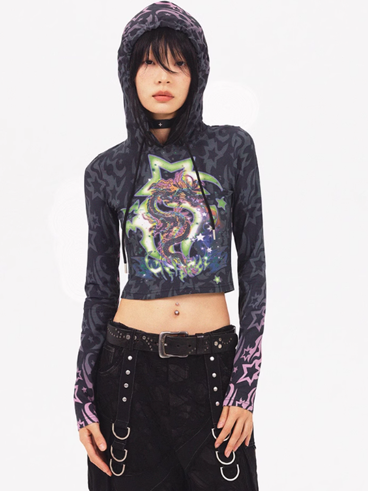 Hoddie Short Gradation Nichi Star Dragon Fancy Tops