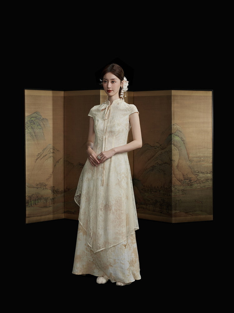 Tie-Dye China Ciffon Long Lace Dress