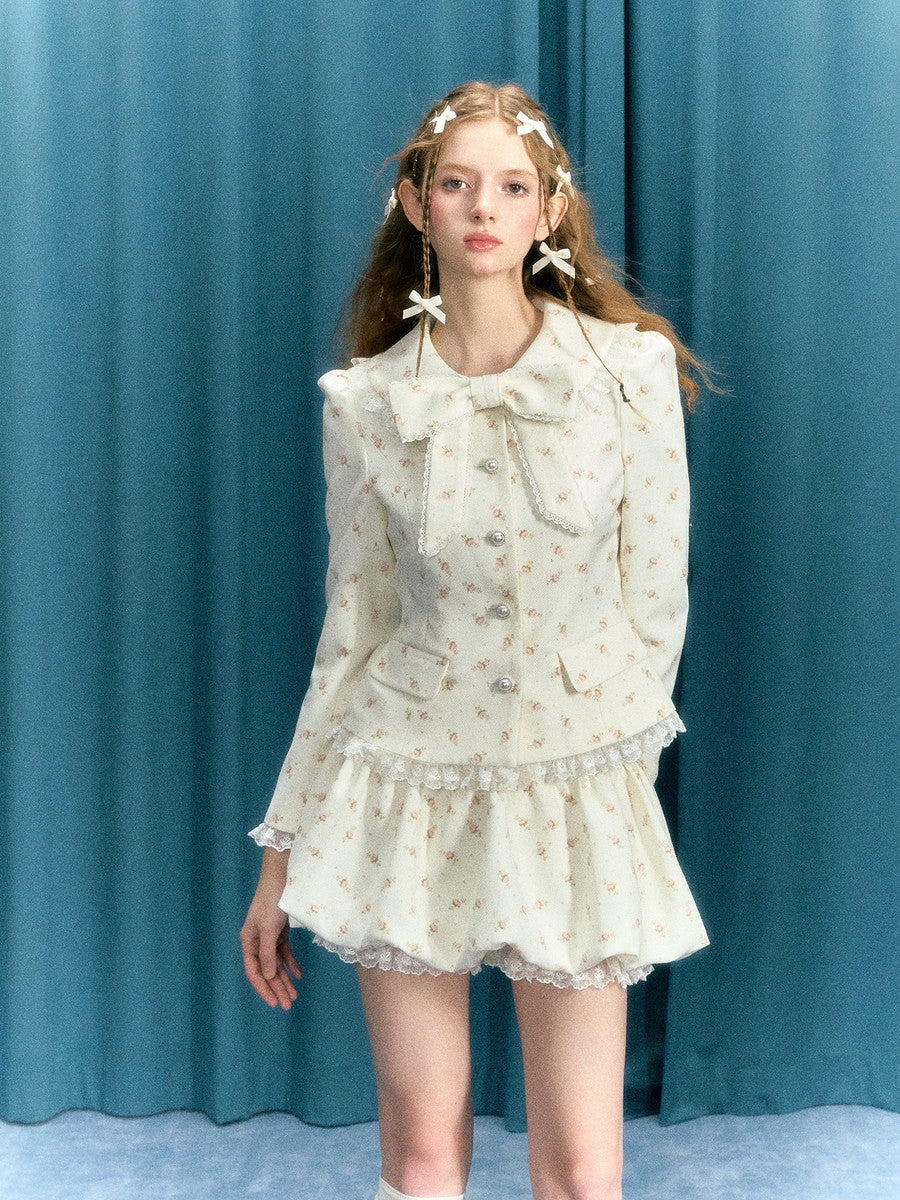 Set-Up Flower Lace Frill Ribbon Girly Sweet Blouse&Short-Pants