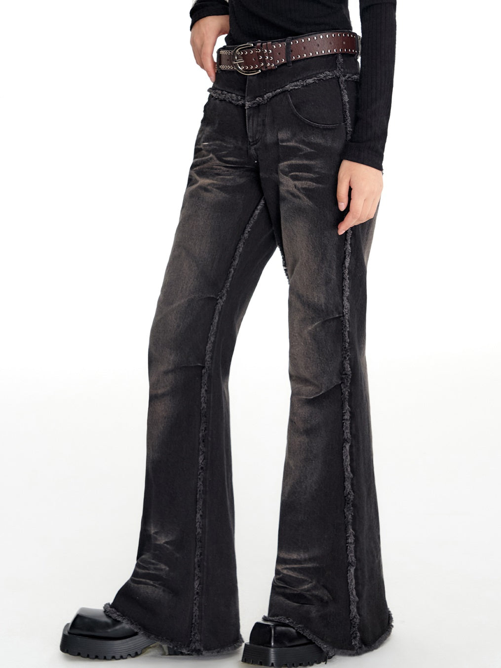 Denim Faded Vintage Cut-Off Casual Flare-Pants