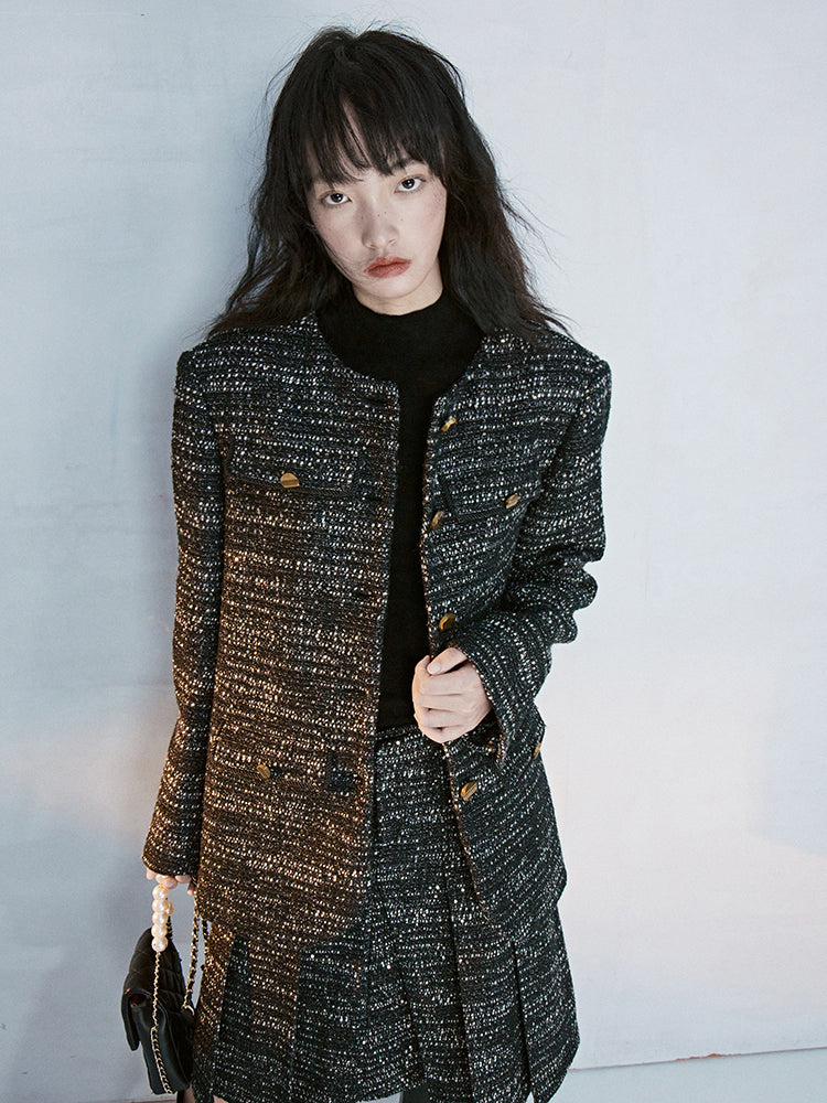 Tweed No-Collar Formal Oversize Jacket
