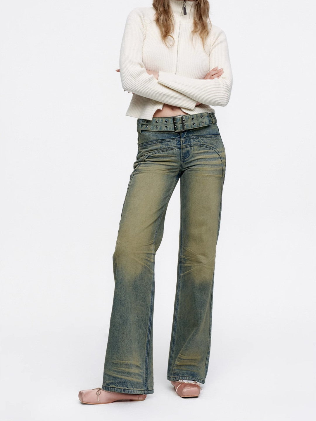 Denim verblasste lässige Retro-Vintage-Weithose