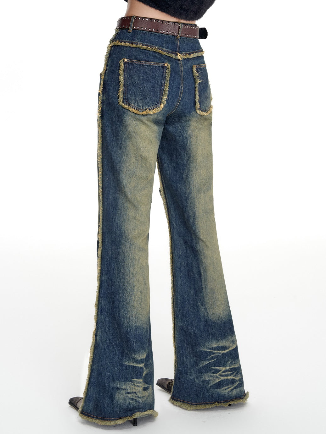 Denim Faded Vintage Cut-Off Casual Flare-Pants