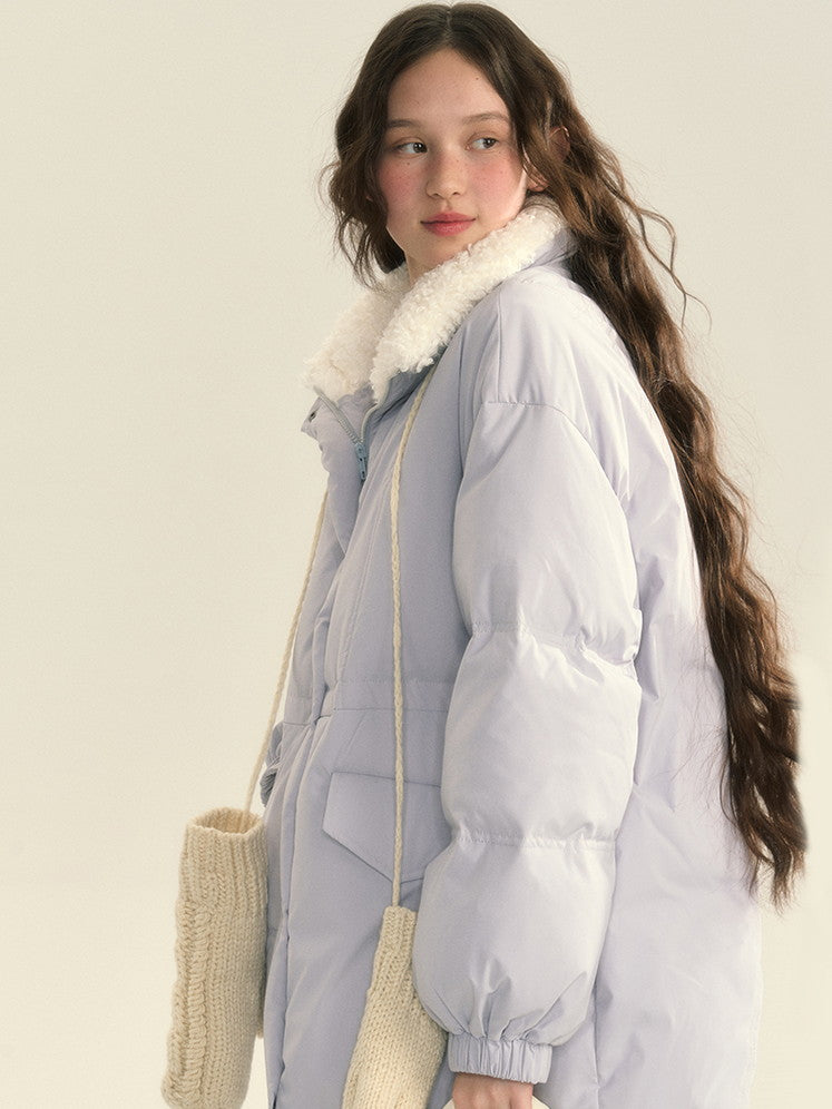 스탠드 콜라 퀼팅면 보아 두꺼운 지구 색상 다운 재킷