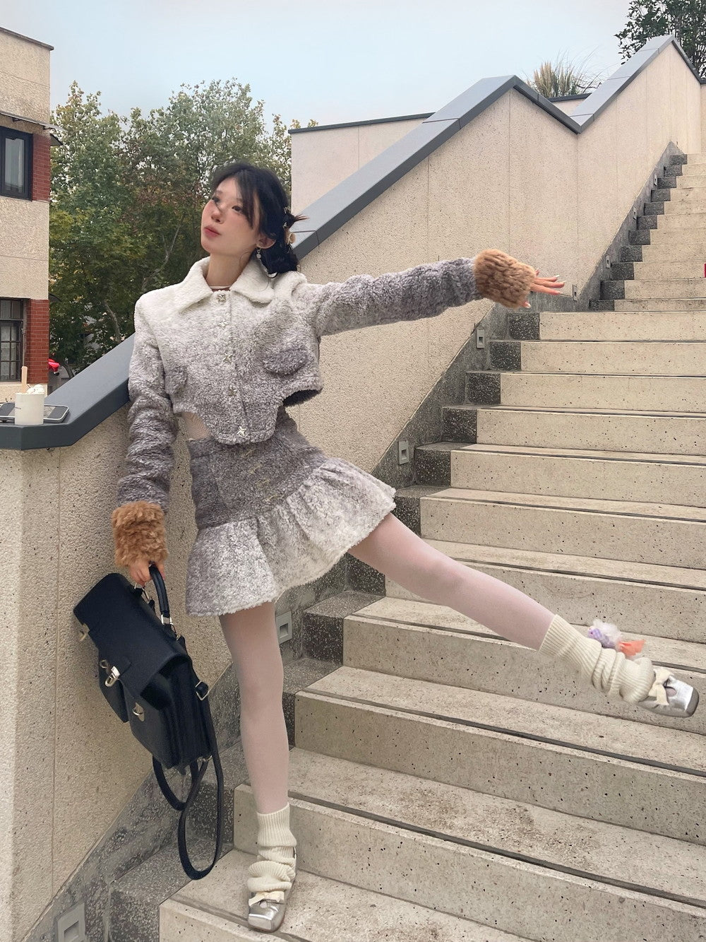 Boa Gradation Chic Unique Set-Up Winter Nichi-Tops&Mini-Skirt