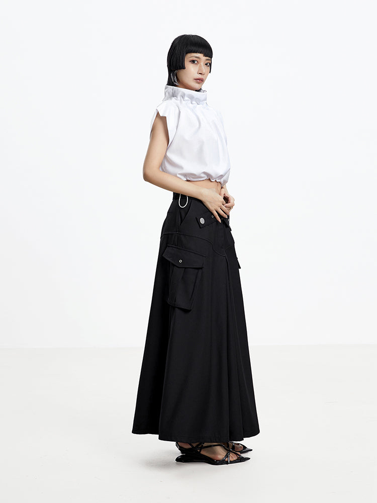 Cool Belt Flare Long-Skirt