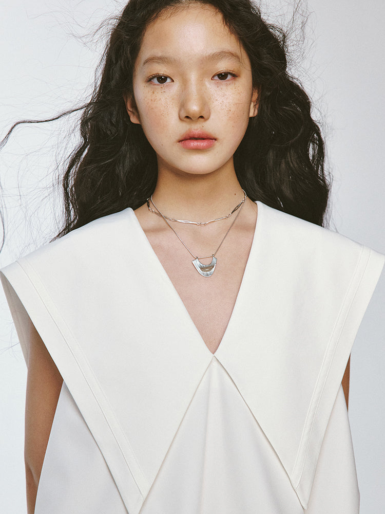 Sailor-Collar Big-Collar V-Neck Lno-Sleeve Chic Tops