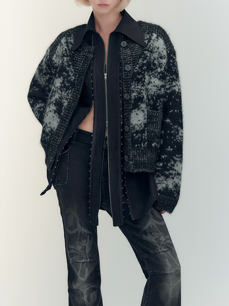 Retro Bi-Color Oversize Strick Cardigan