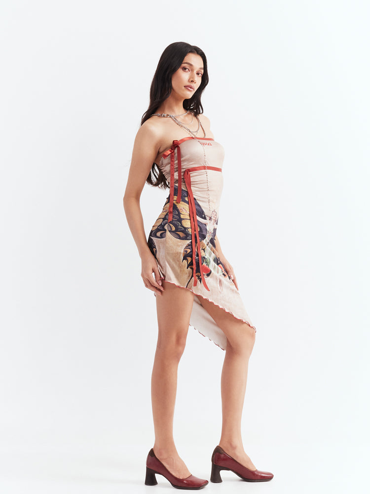 Butterfly Bare-Top Unique Asymmetry Ribbon Tight One-Piece