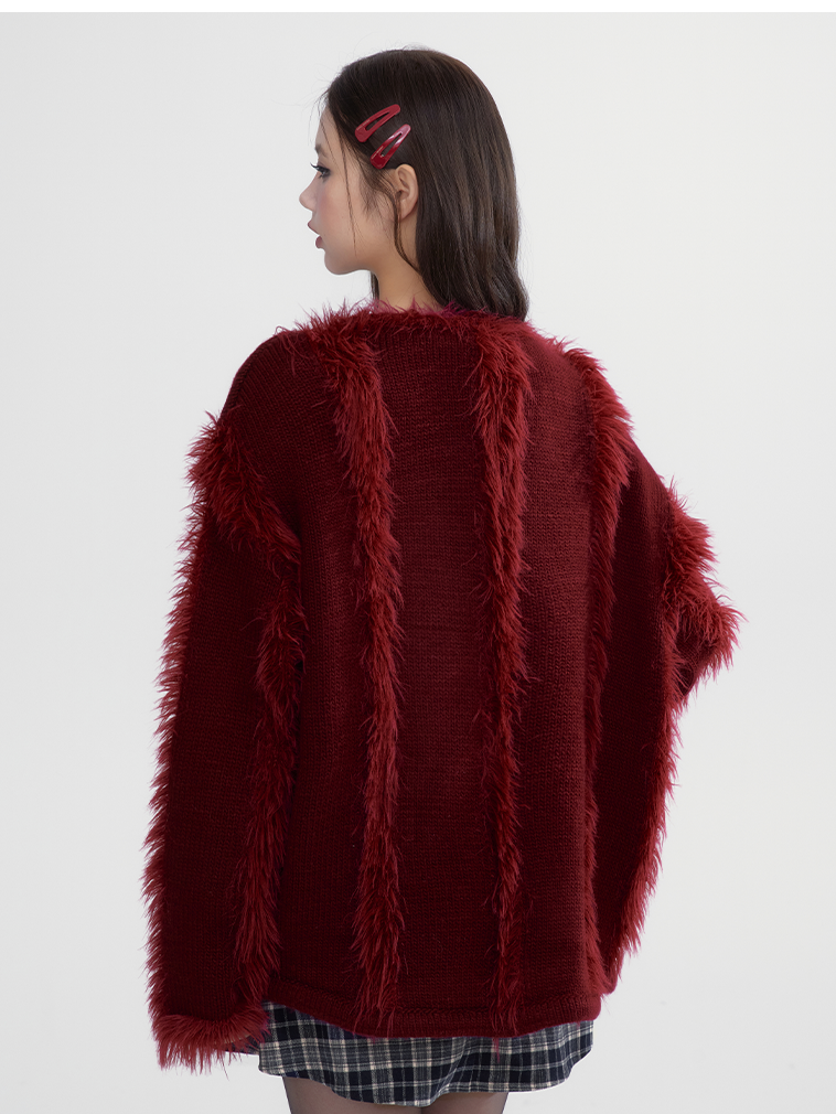 Pelzband übergroße flauschig süße Strickjacke