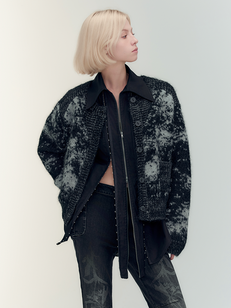 Retro Bi-Color Oversize Strick Cardigan