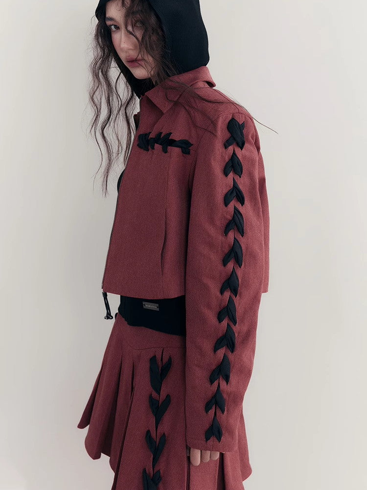 Chic Braid Cute Set-Up Zip Natural Jacket&Skirt