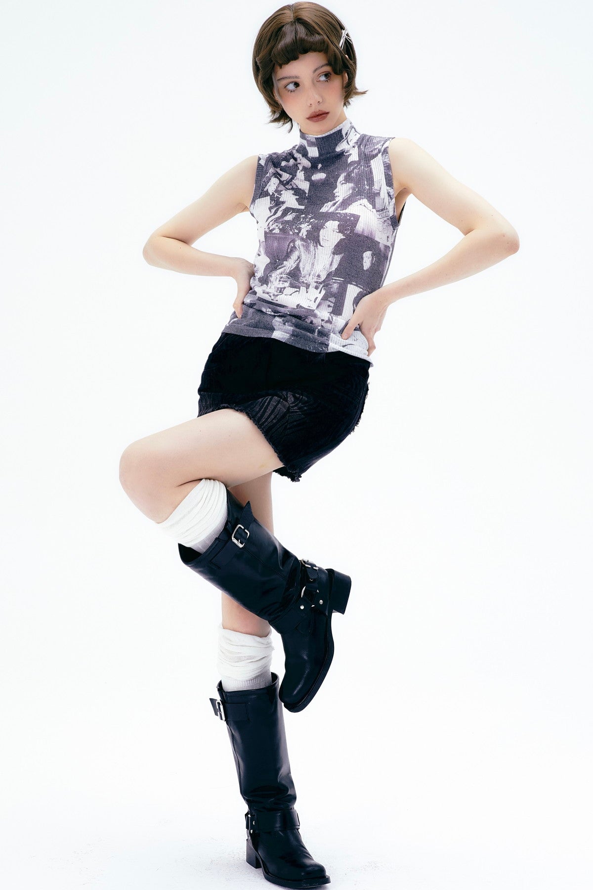 사진 현대 소매 소매 병 넥 탑