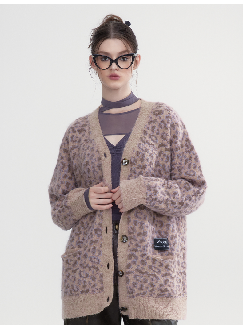 바이 컬러 대형 캐주얼 한 느슨한 v- 넥 카디건