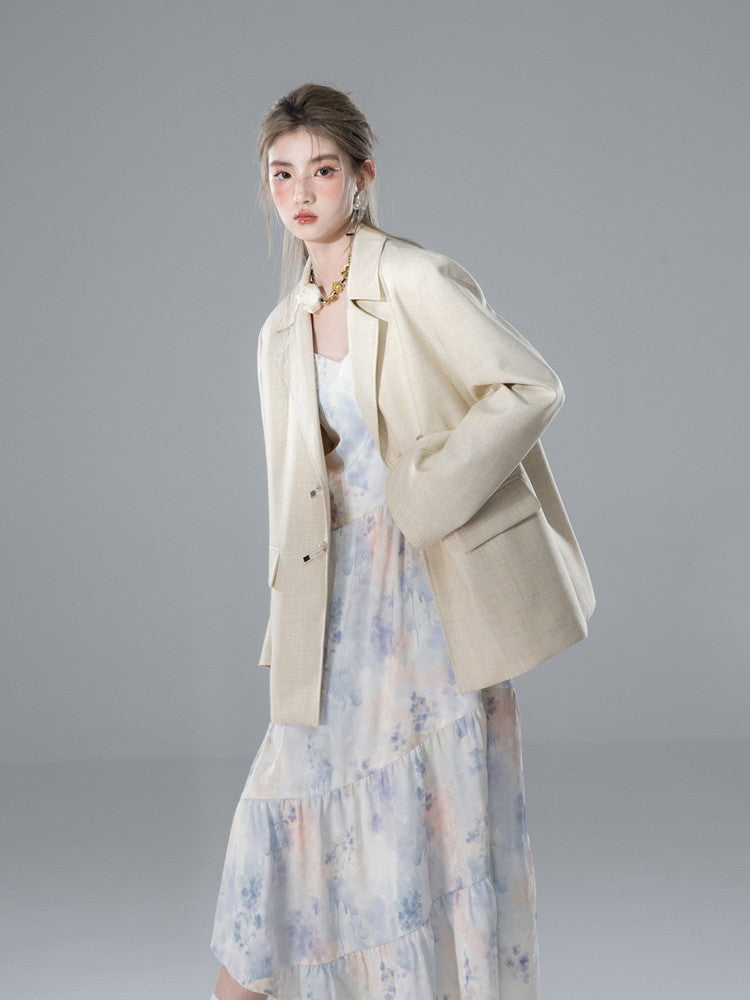 Jacket&Mini-Skirt Lace Box-Pleats Ovreszie Suit Set-Up