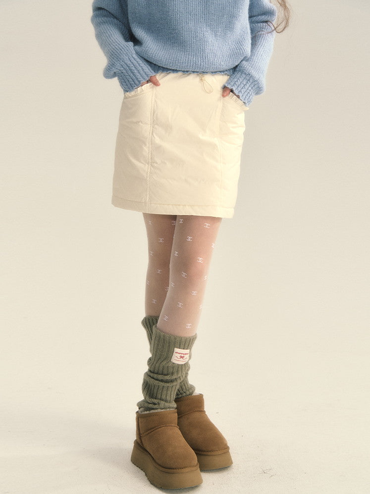 Cotton Quilting Ribbon Set-Up Cute Down-Jacket&Mini-Skirt