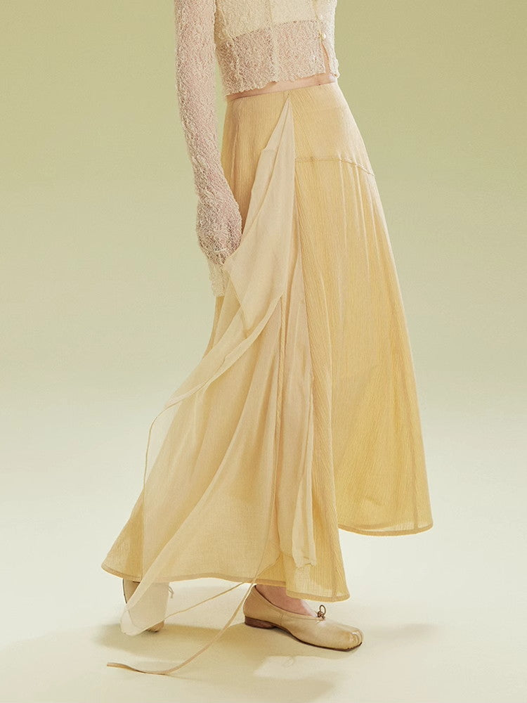 Nichi Docking Ciffon Flare Long-Skirt