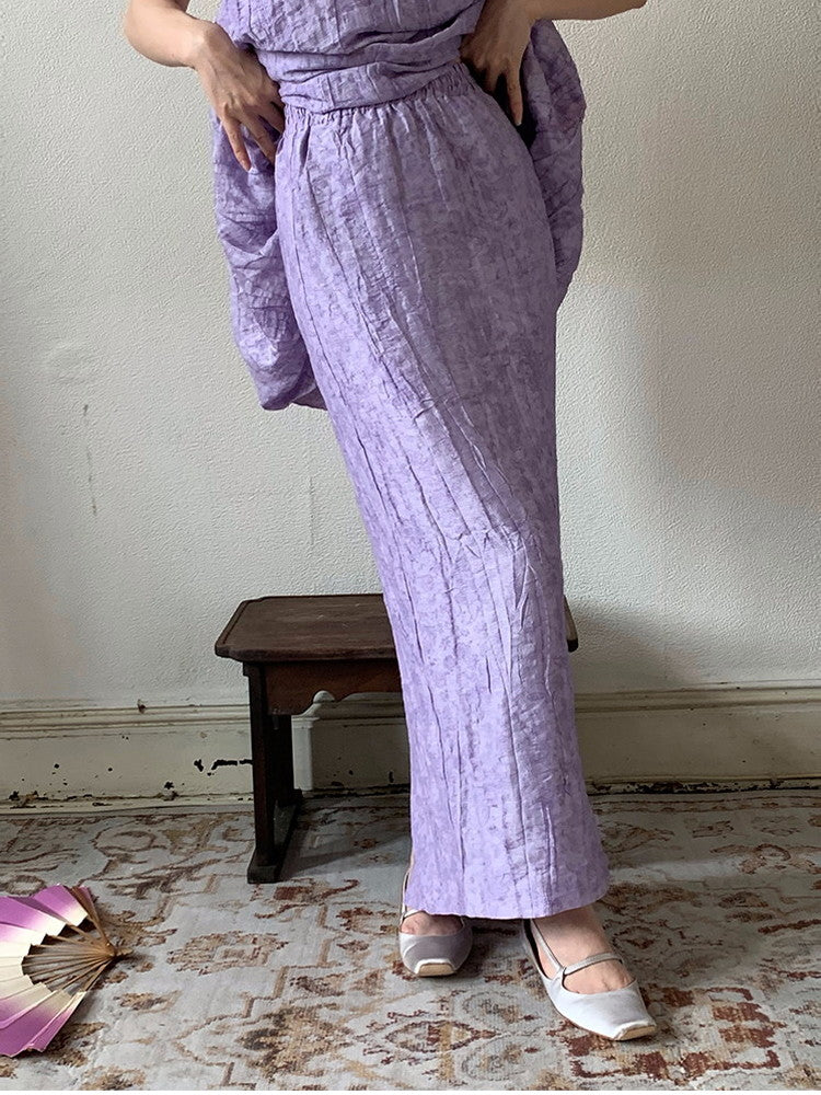 Wrinkled Loose Retro Balloon Embroidery Flower Chic Tops&Skirt