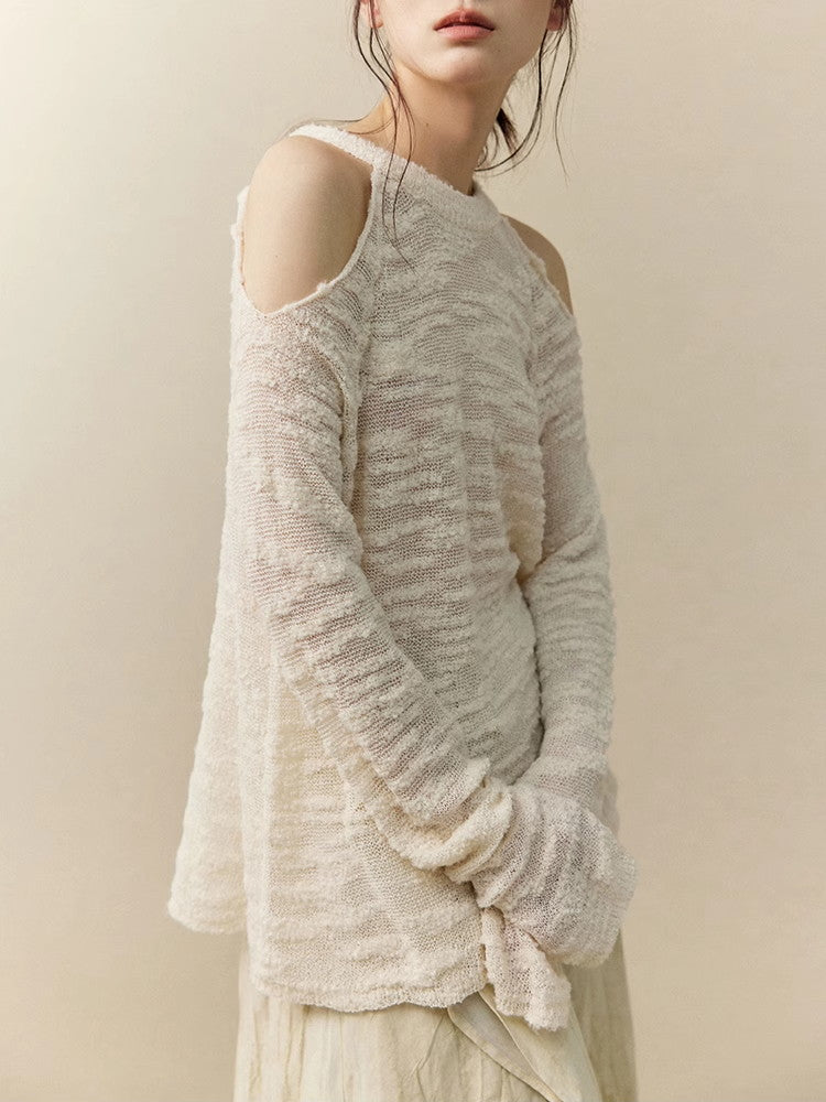 Opne-Shoulder Mesh Sheer Oversize Classy Knit