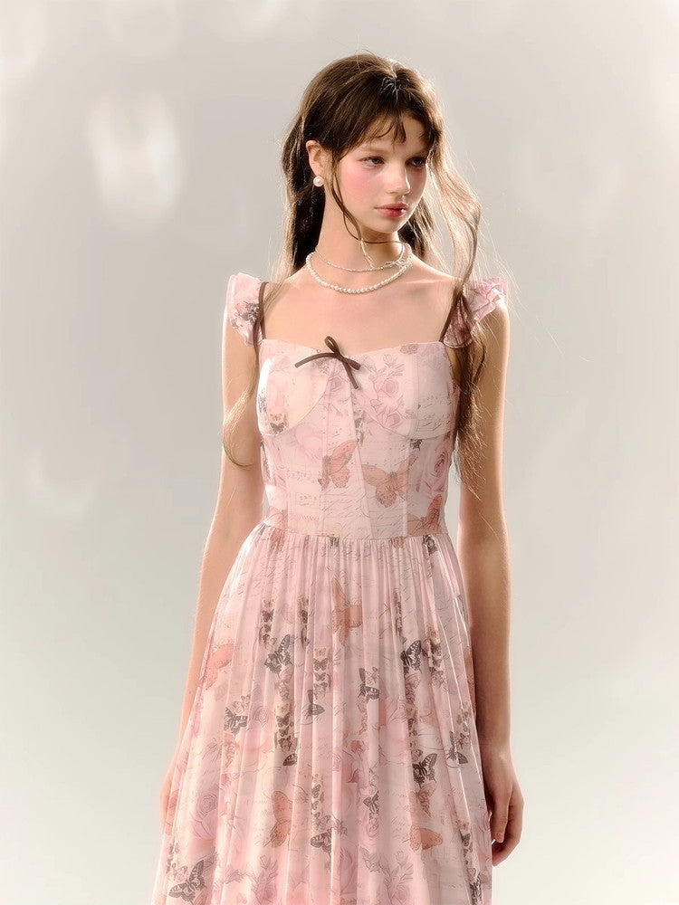 Lace-Up Butterfly Fairy Frill Long Summer Dress