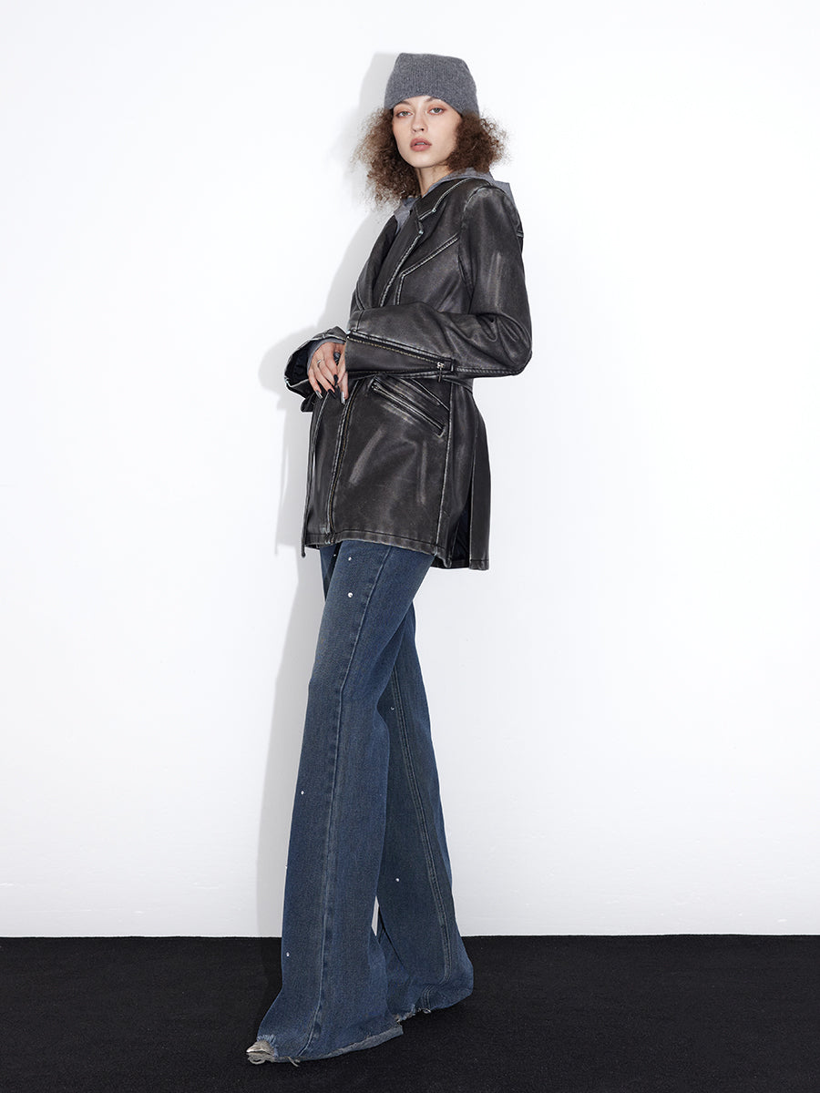 Stich Retro Vintage High-End Leder-Jacke