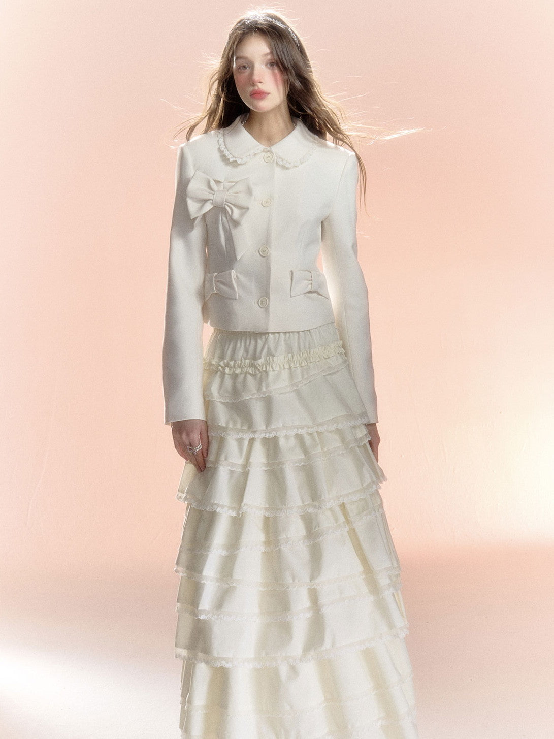 Ribbon Frill Girly Sweet Cute Plain Jacket