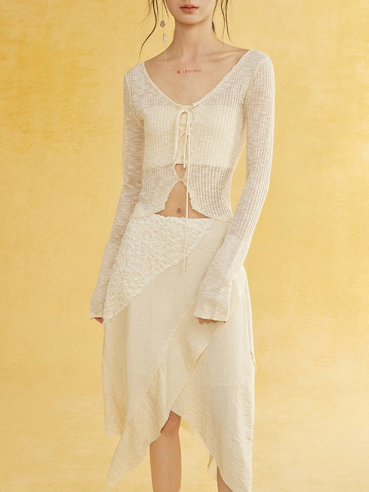 Crumply Asymmetry Nichi Long Natural Skirt