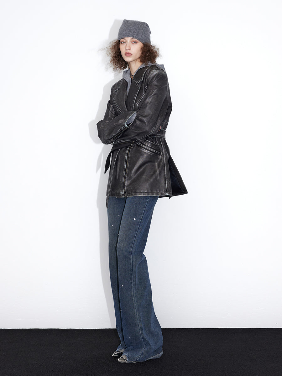 Stich Retro Vintage High-End Leder-Jacke