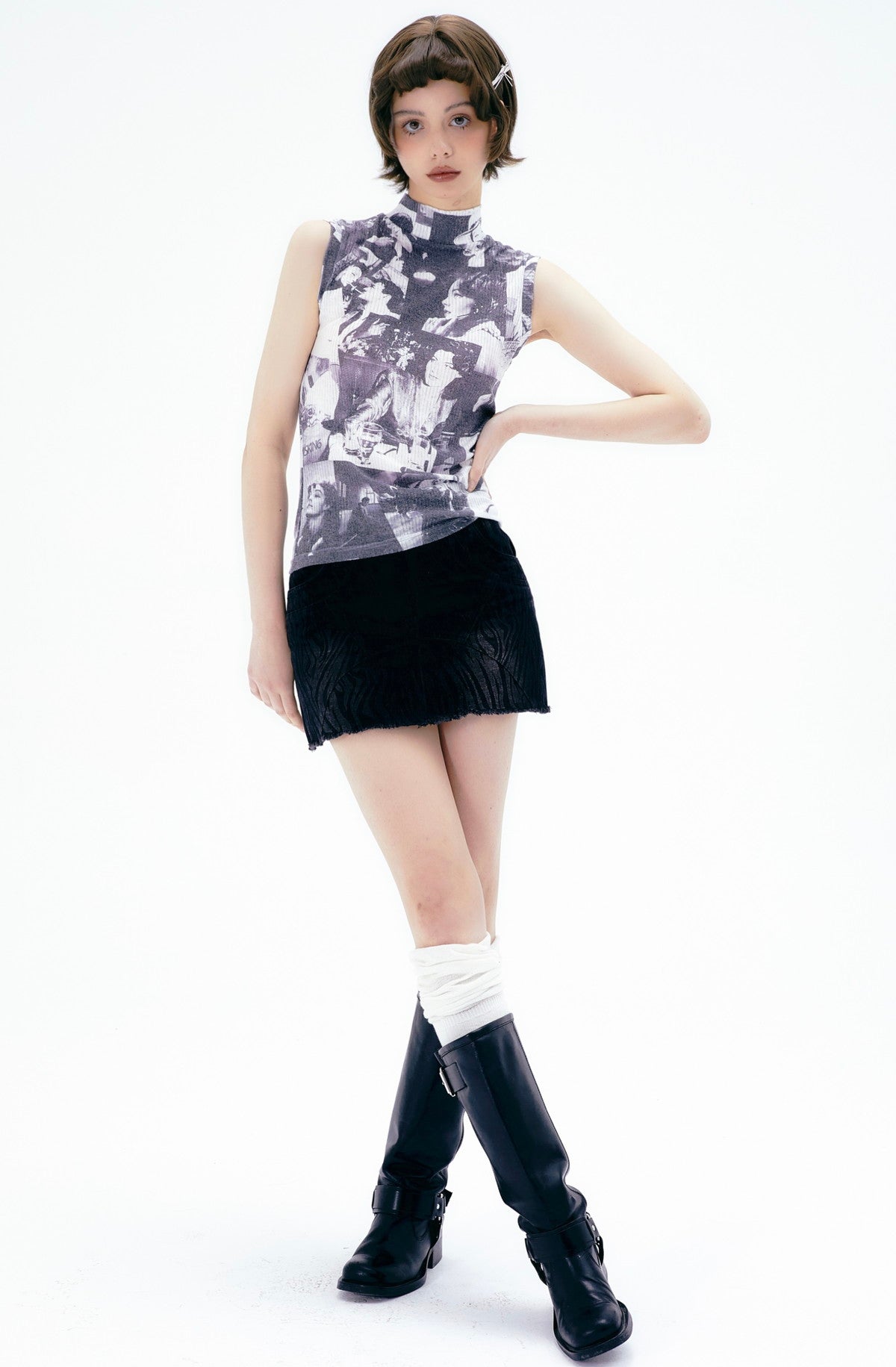 사진 현대 소매 소매 병 넥 탑