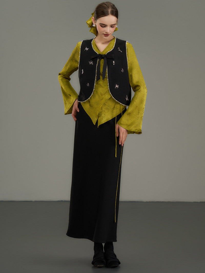 Plain Simple Flare Retro High-Waist Long-Skirt