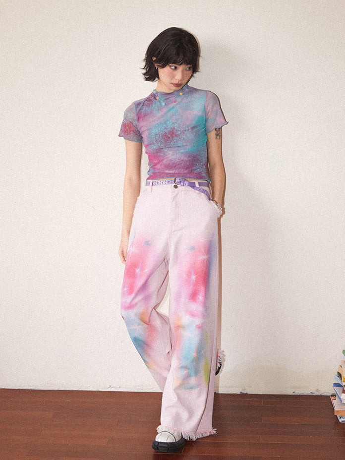 Tie-Dye Pale-Tone Cotton-Candy Nichi Spray Mellow T-Shirt