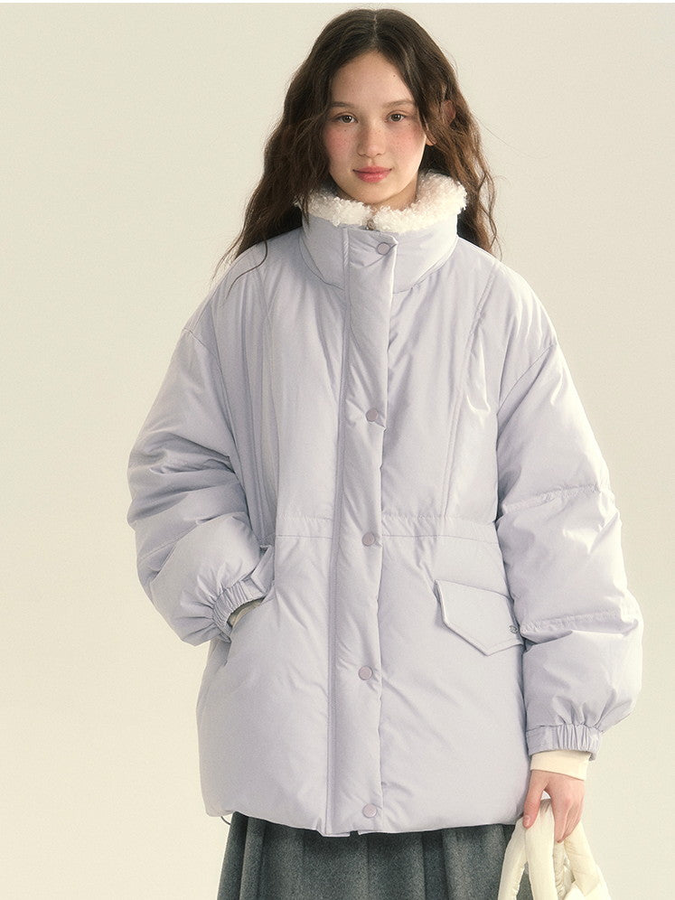 스탠드 콜라 퀼팅면 보아 두꺼운 지구 색상 다운 재킷