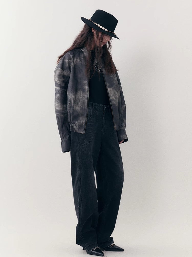 Speckte Krawatten-Dye-Leder-Retro-Vintage-Jacke