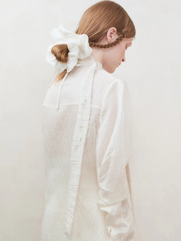 Oversize Wrinkled Sheer Chic Long-Scarf&Shirt